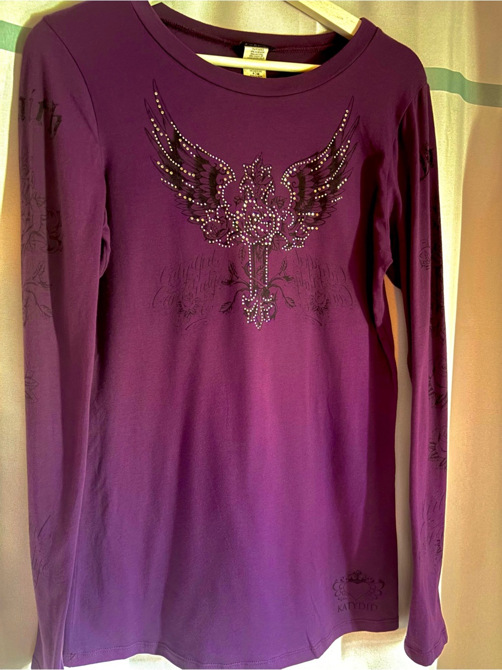 Katydid Purple Long Sleeve Tee with Embellished Wing Graphic